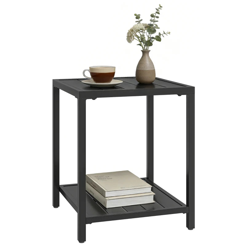 Outdoor Coffee Table 2-Tier Patio Coffee Table with Storage Shelf, Adjustable Feet for Garden Balcony Poolside Black