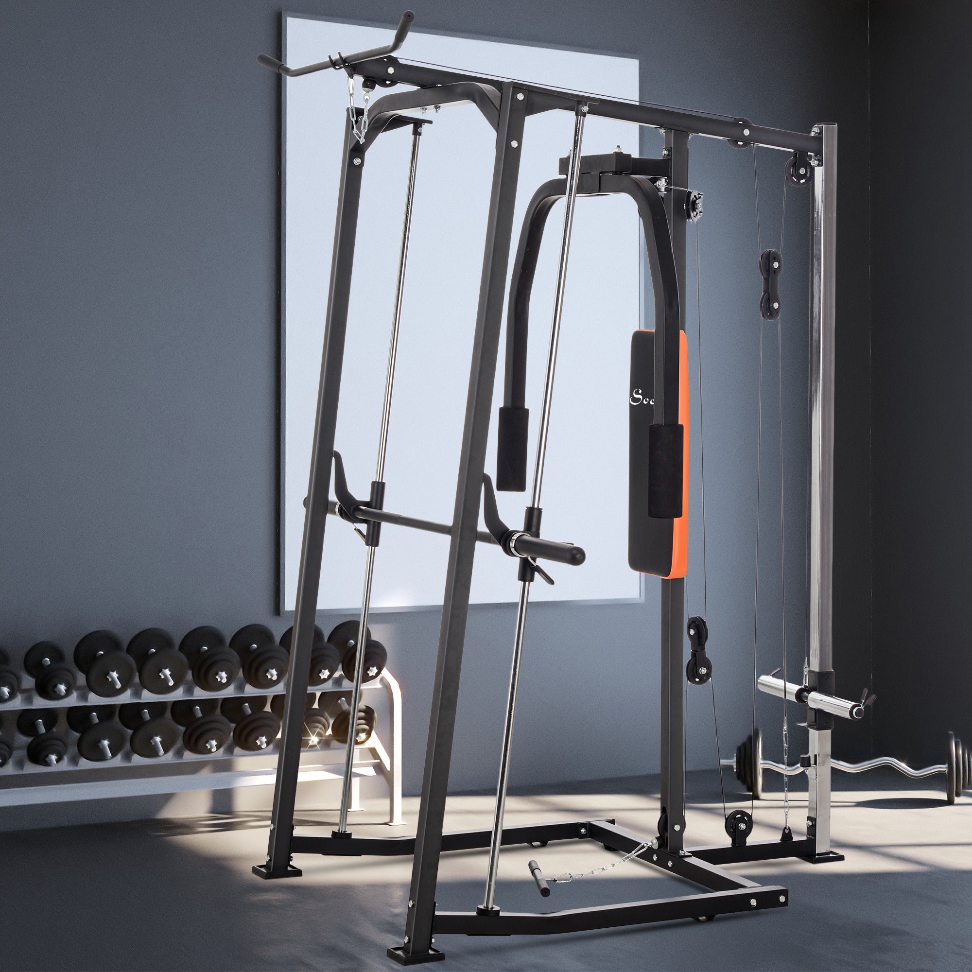 Soozier 3 In 1 Smith Machine with Dual Cable Pulley System, Chest Press Station, 17-Level Squat Rack and Barbell Bar