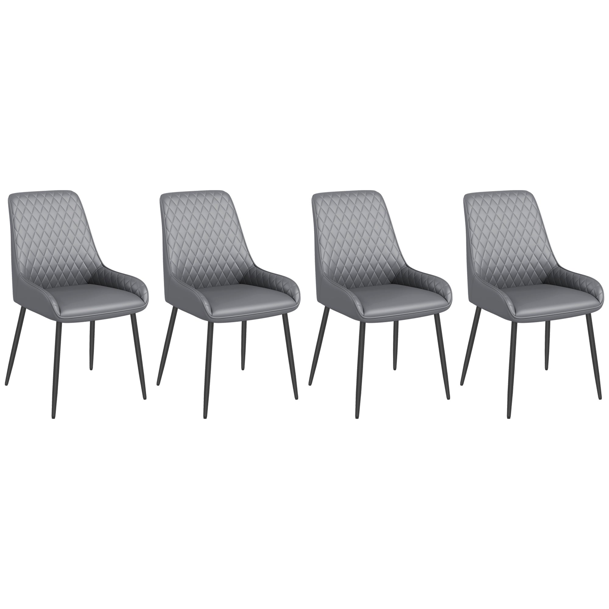 HOMCOM Set of 4 Dining Chairs PU Leather Modern Kitchen Seating Metal Legs for Dining Room Living Room Black
