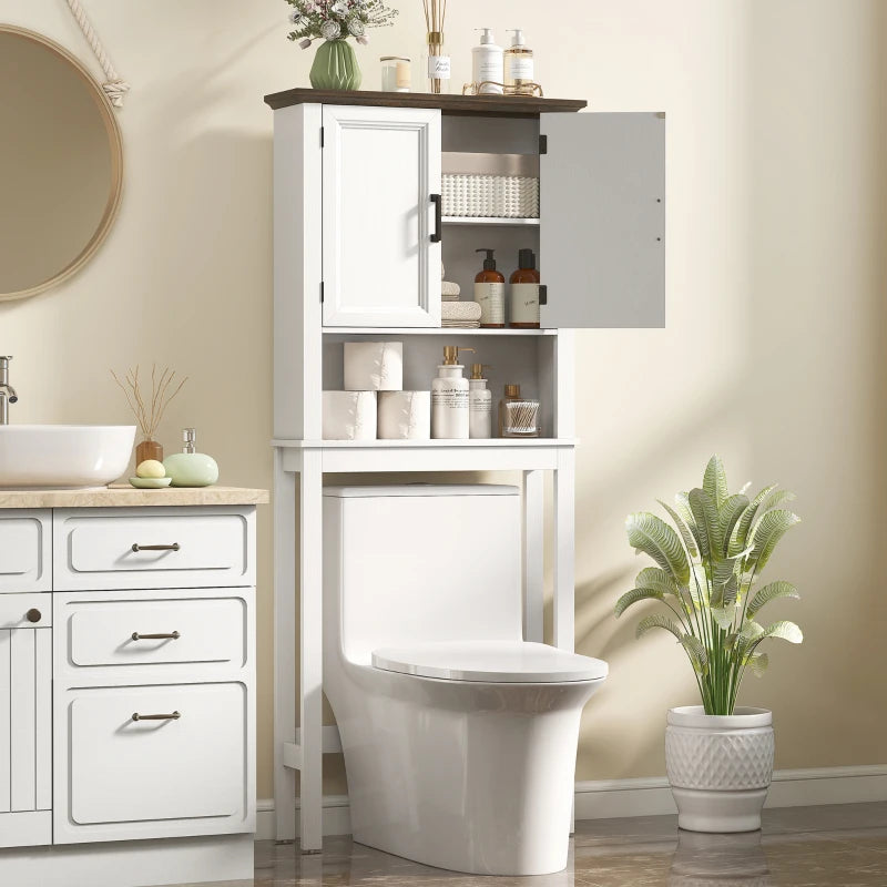 Over The Toilet Storage, Bathroom Cabinet Over Toilet with Open Shelf and Adjustable Bottom Bar, White