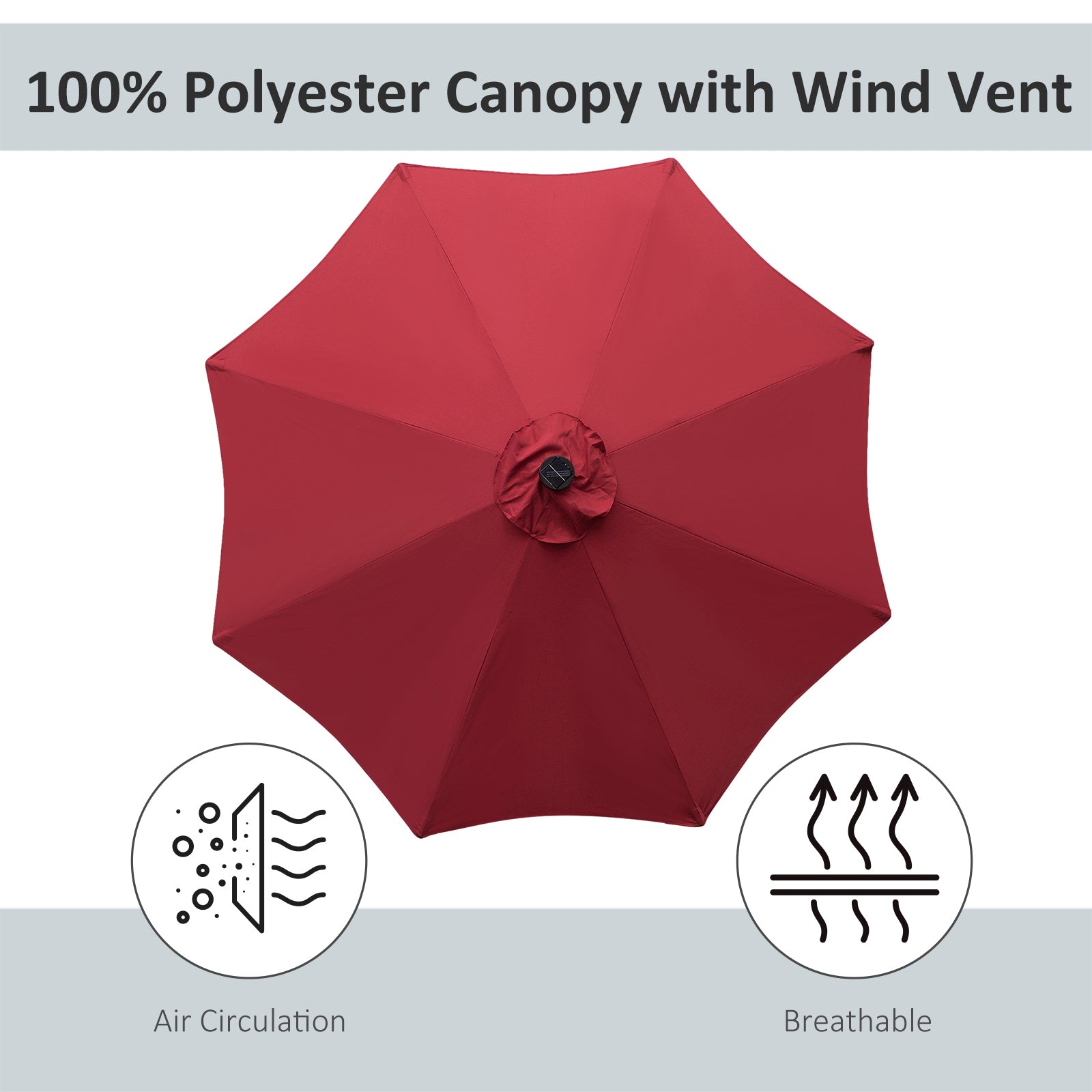 Outsunny 9ft Solar LED Patio Umbrella: Wine Red Tilt Canopy Sunshade for Stylish UV Protection