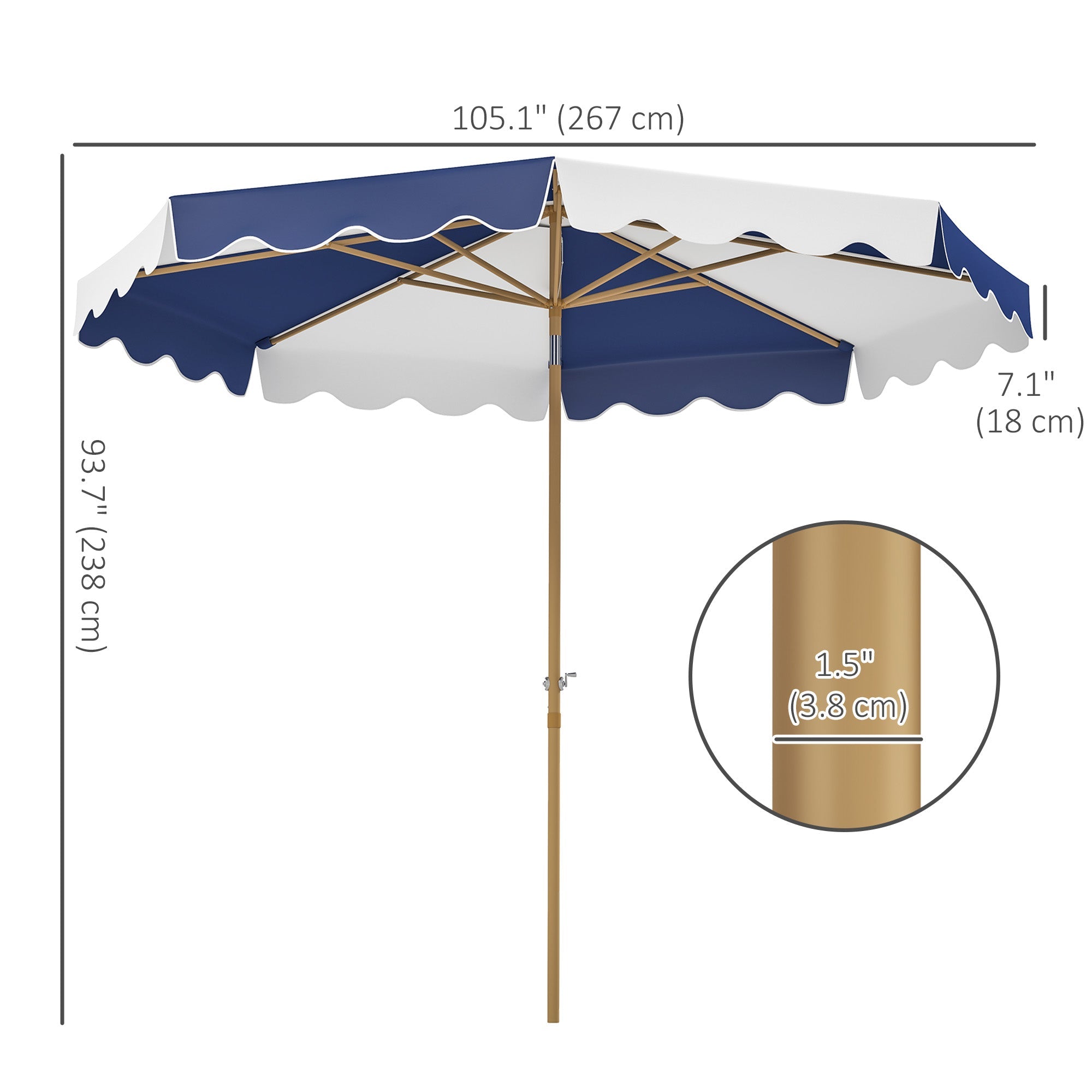 Outsunny 9FT Patio Umbrella with 8 Ribs, Crank & Tilt, UPF 50+ for Garden, Deck, Poolside, Mixed Colour