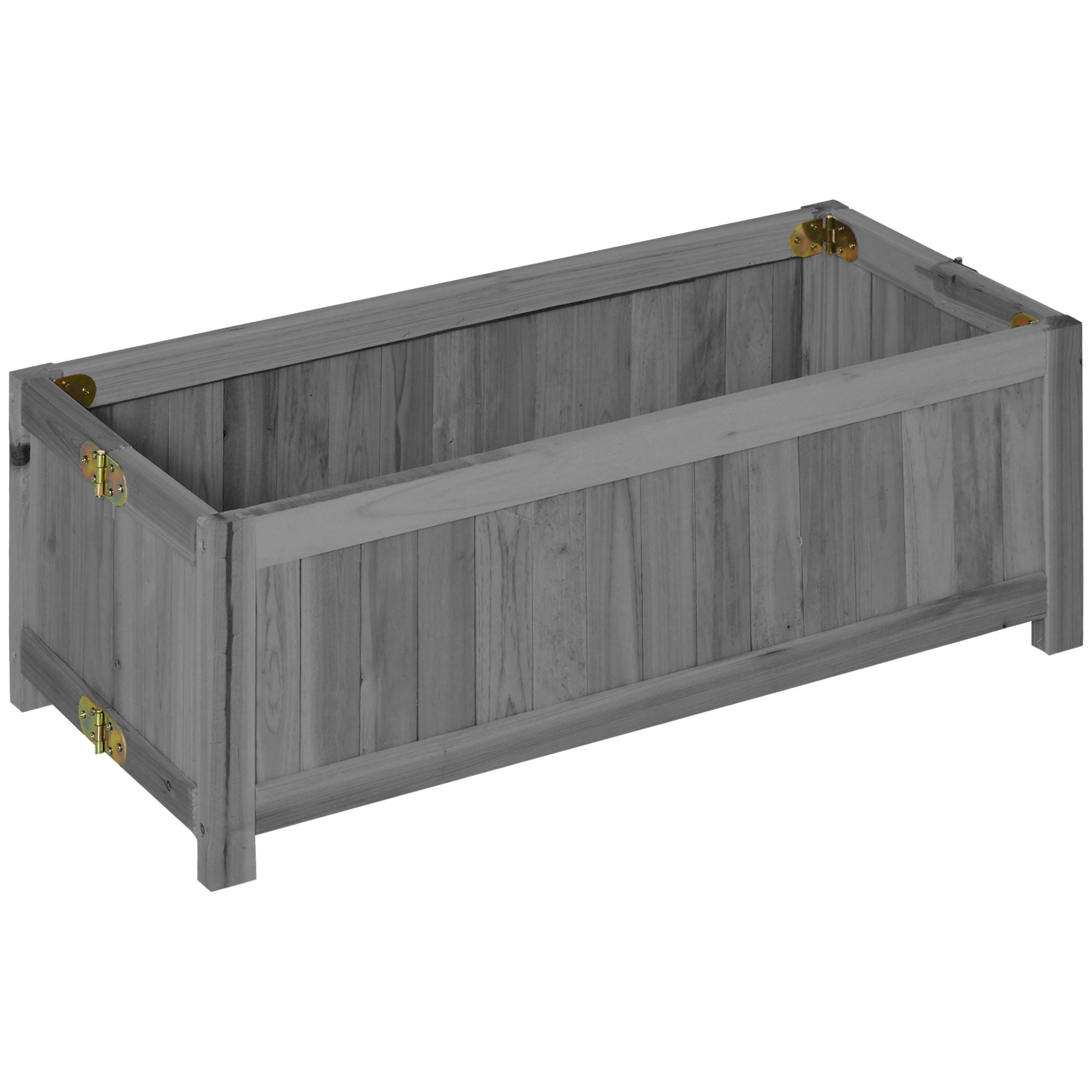 Outsunny Foldable Wooden Elevated Planter Box Grey Raised Garden Bed for Vegetables, Herbs, Flowers Patio & Backyard Gardening
