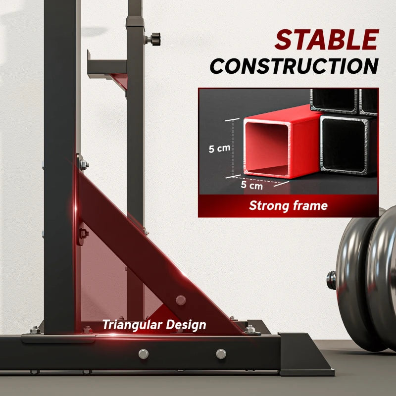 Soozier Squat Rack, Power Rack with Adjustable Height & Width, Strength Training Equipment with Barbell Storage Racks & J-Hooks for Bench Press, Squat, Weight Lifting