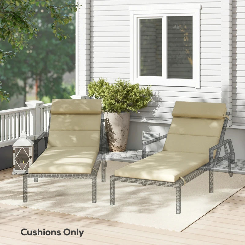 Patio Chaise Lounge Chair Cushions Replacement Sun Lounger Pads with Headrest and Ties, Set of 2, Beige