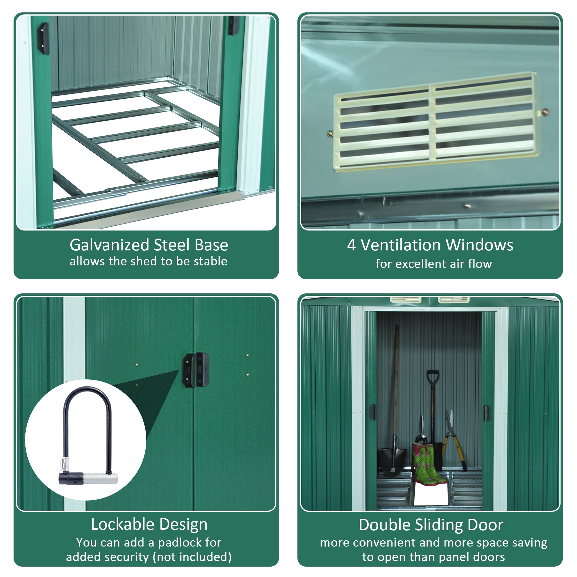 Outsunny 8.5' x 6.8' x 5.8' Practical Backyard Garden Storage Tool Shed Double Sliding Door 4 Ventilation Slotsm, Green