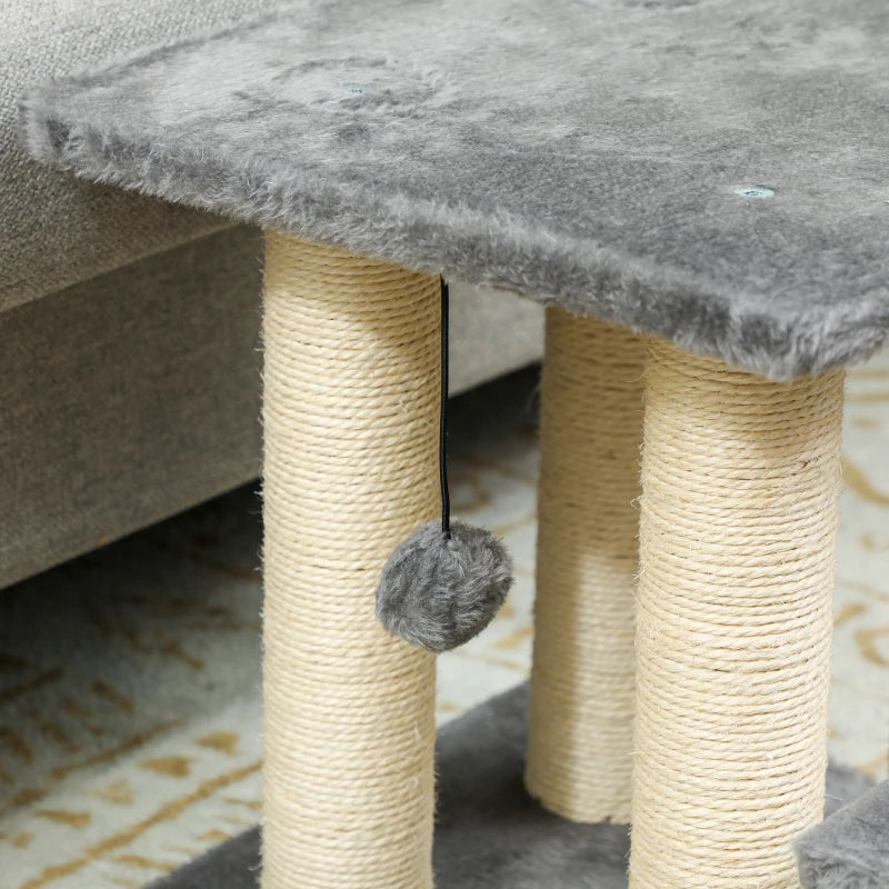 Cat Stairs with 2 Sisal Scratching Post for High Bed Couch, Adjustable 3-Tier Pet Stairs, White & Grey