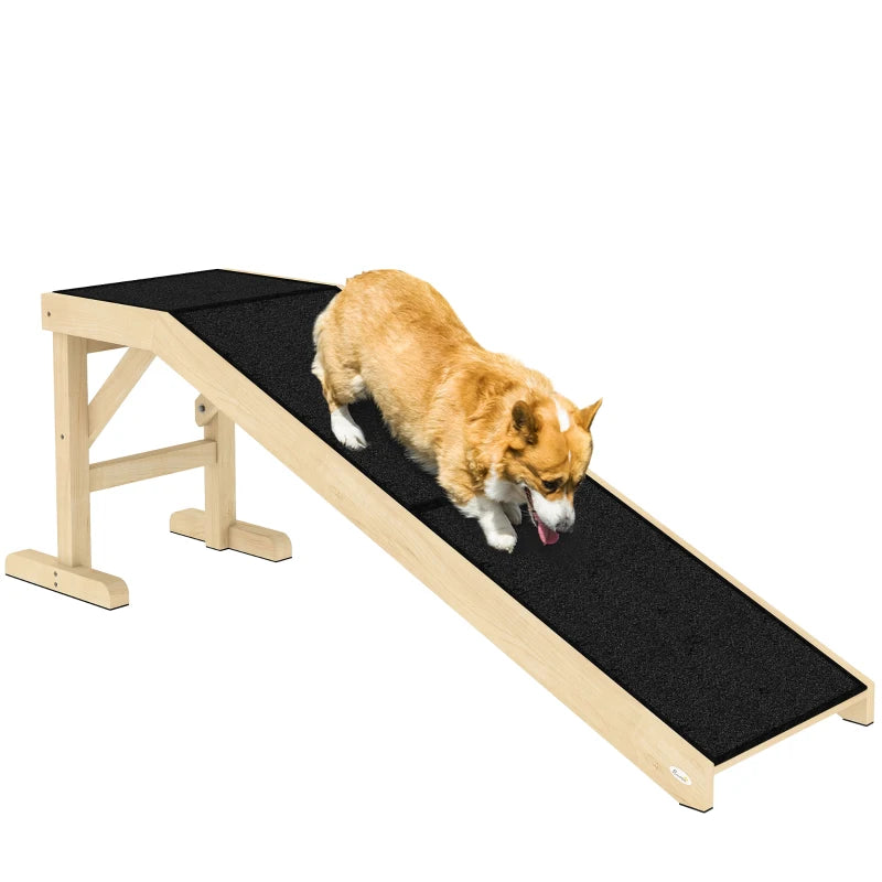 Pet Ramp Bed Steps for Dogs Cats Non-slip Carpet Top Platform Pine Wood 59"L x 16"W x 20"H Natural Wood