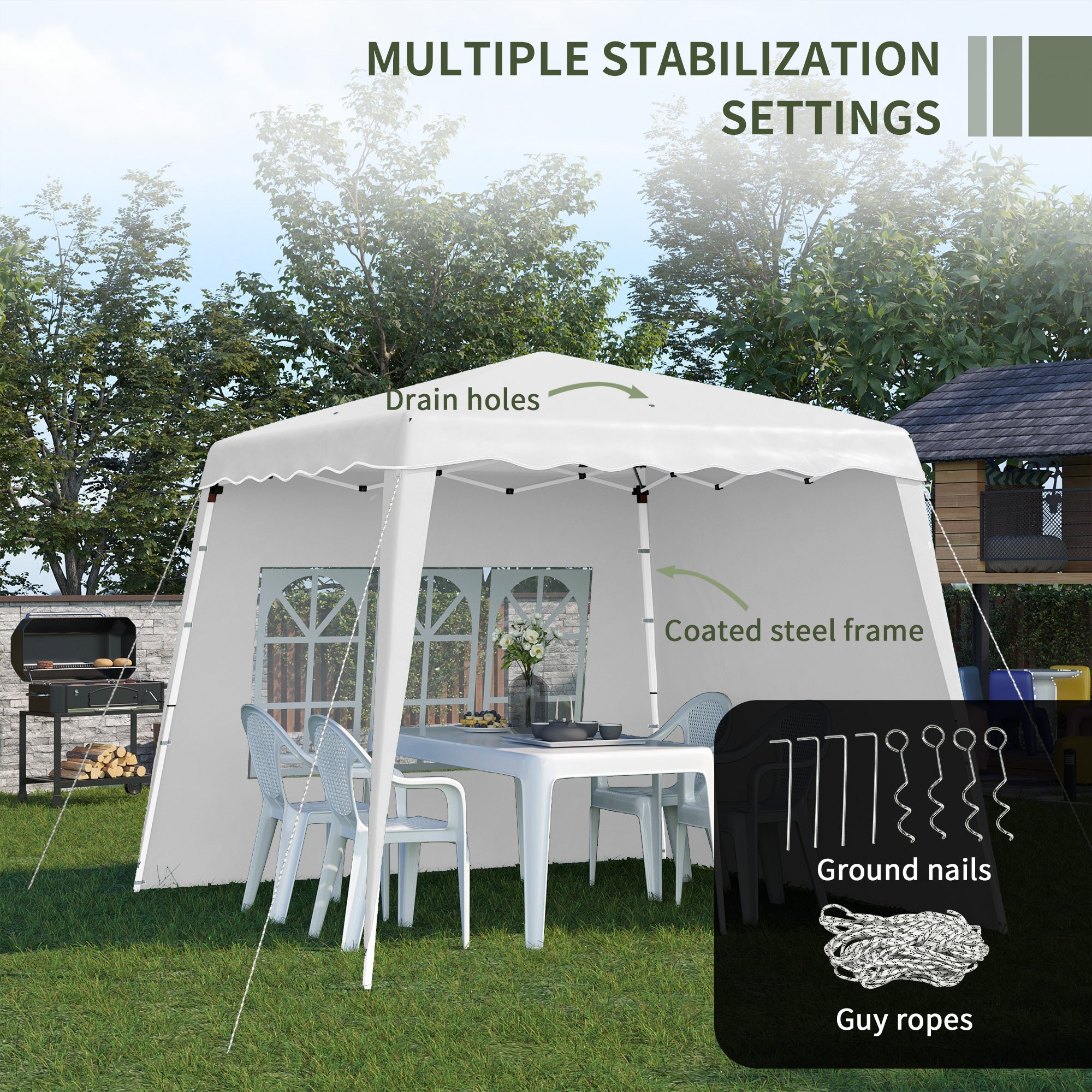 Outsunny Pop Up Canopy Tent with 2 Sidewalls, UV50+ Tents for Parties, Height Adjustable, with Carry Bag and Slant Legs
