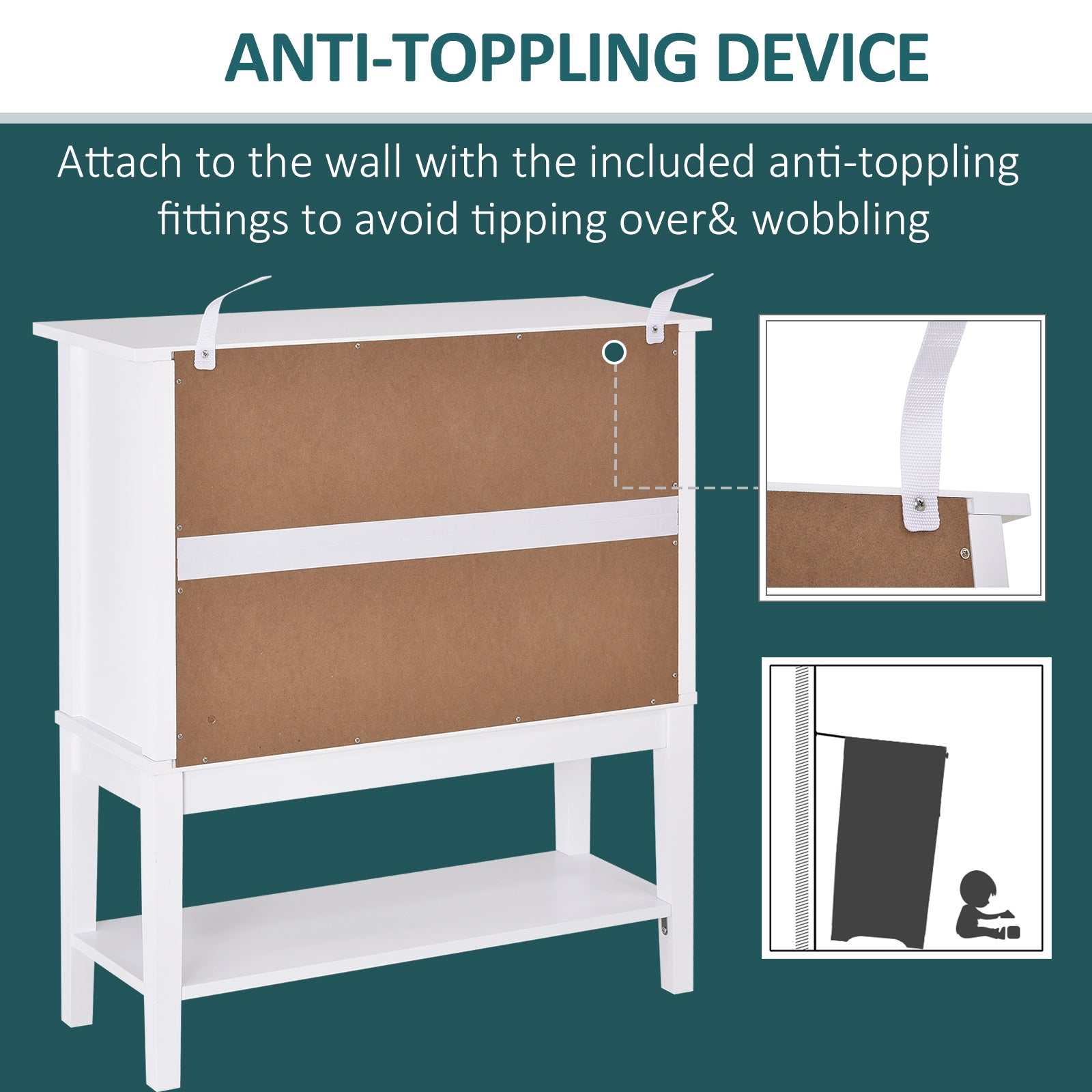 HOMCOM Sideboard Buffet Cabinet with Glass Doors Modern Console Table for Kitchen Dining Room White