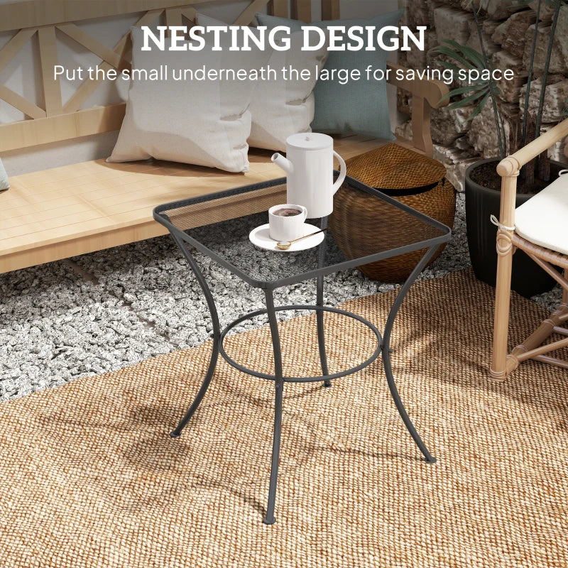 Square Garden Metal Bistro Table Outdoor Patio Coffee Side Desk 23.6" x 23.6" x 27.6" Black