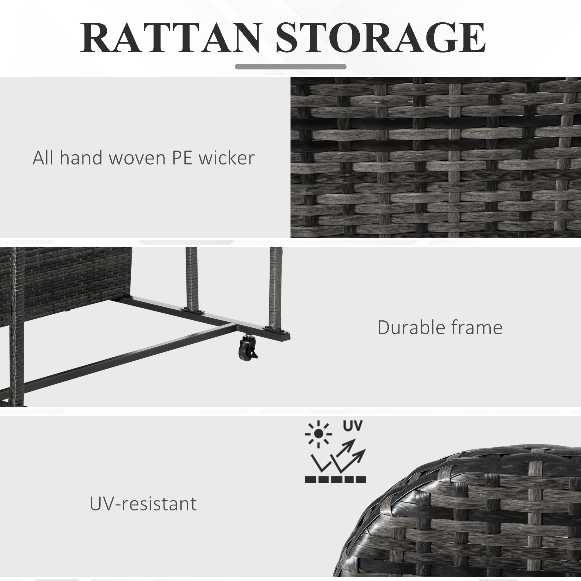 Outsunny Rattan Wicker Pool Storage Organizer Rolling for Floats Noodles Paddles Balls Towels Accessories Grey