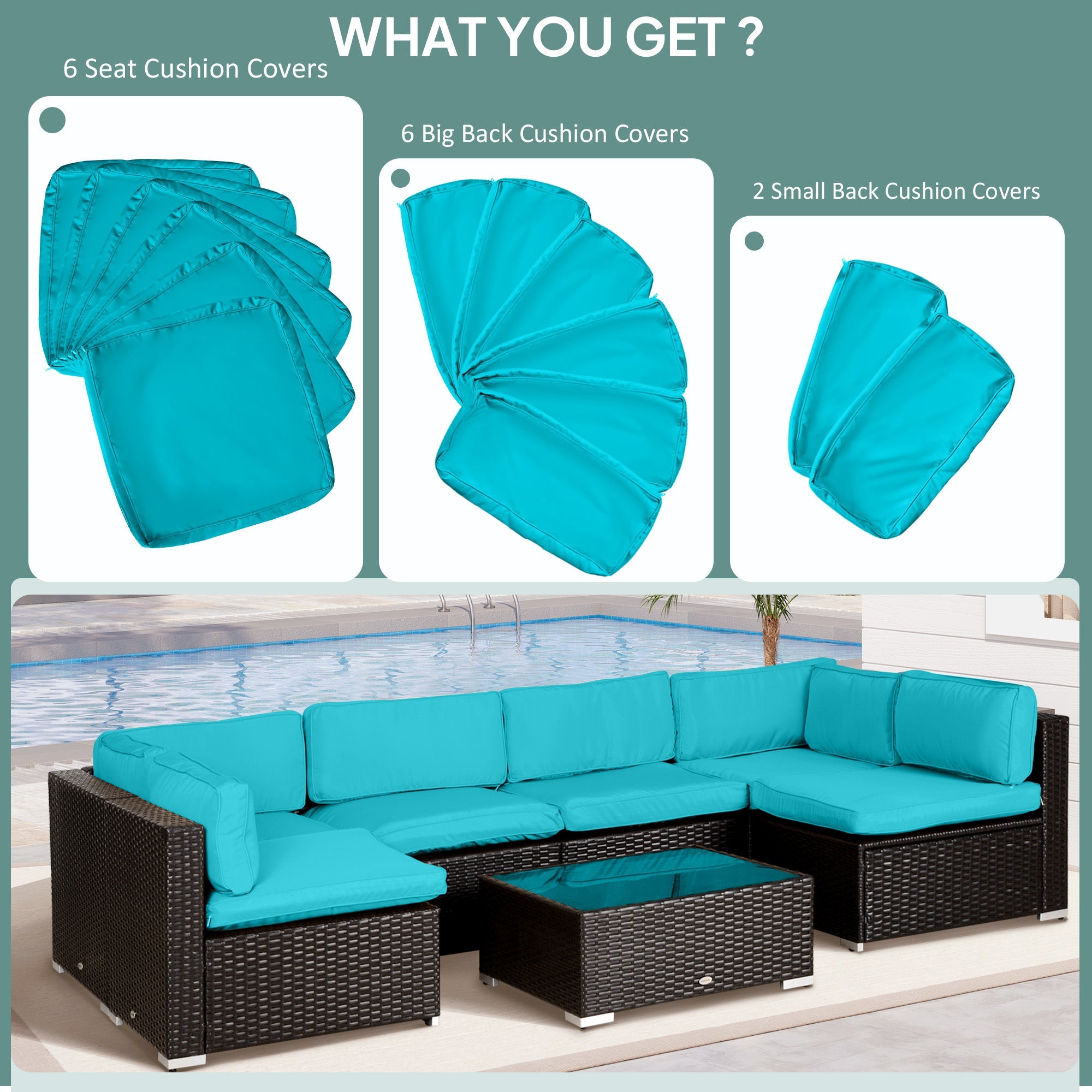 Outsunny 14pc Rattan Sofa Set Cover Replacement, Durable Polyester, No Cushion, Refresh Your Patio - Turquoise
