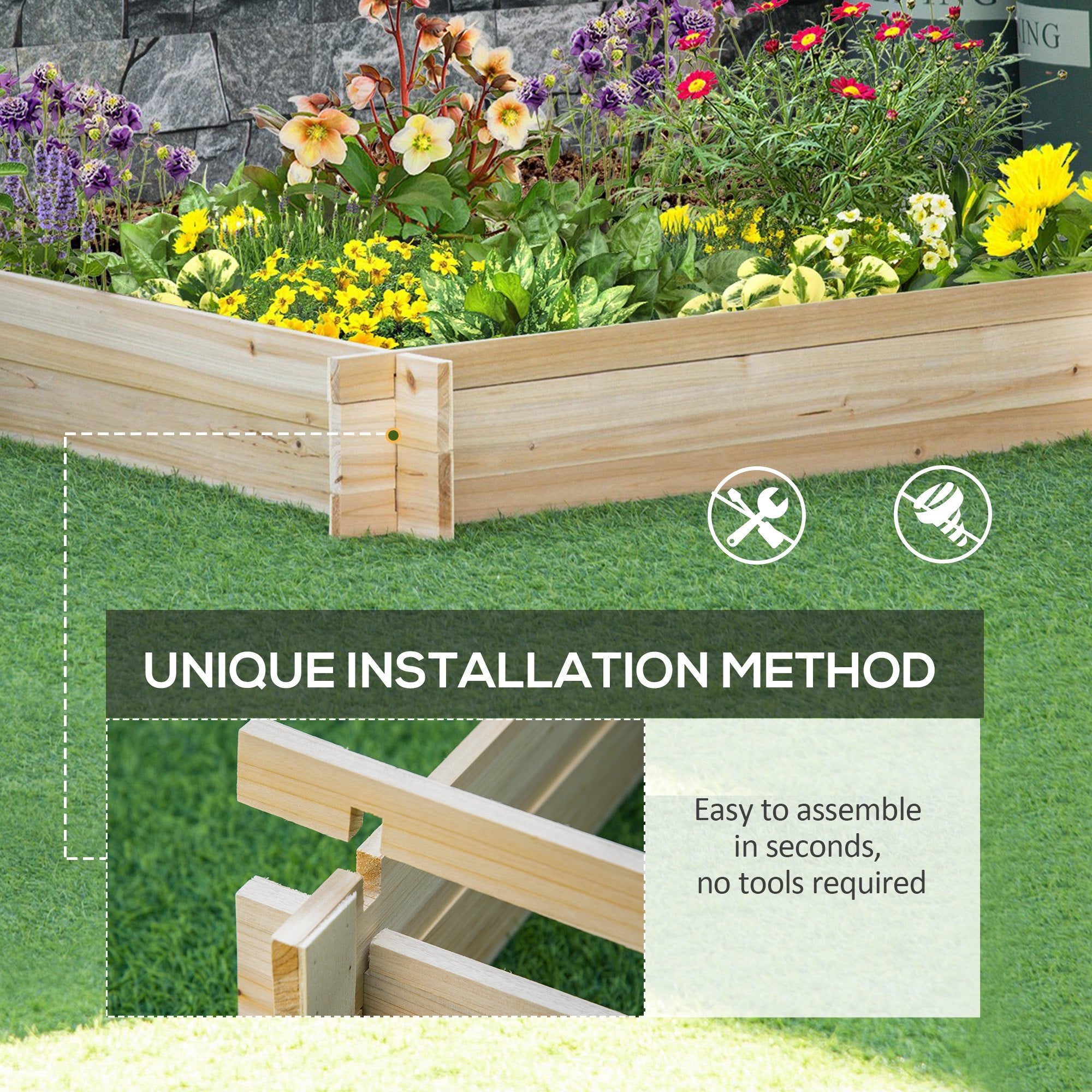 Outsunny Screwless Raised Garden Bed: 39"x39" Wooden Easy DIY Planter Box for Veggies, Flowers & Herbs