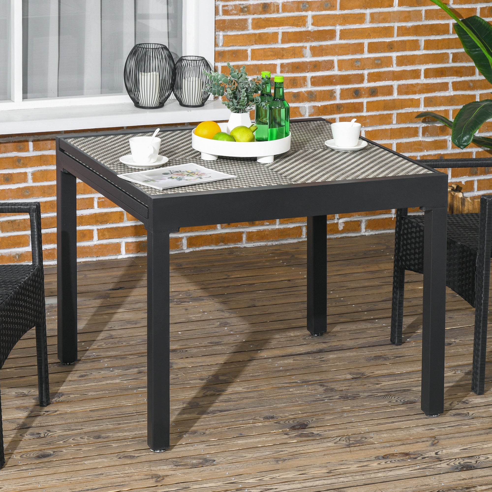 Outsunny Extendable Rattan Dining Table Patio Aluminum Frame Retractable Mixed Brown 90/180 x 90 cm
