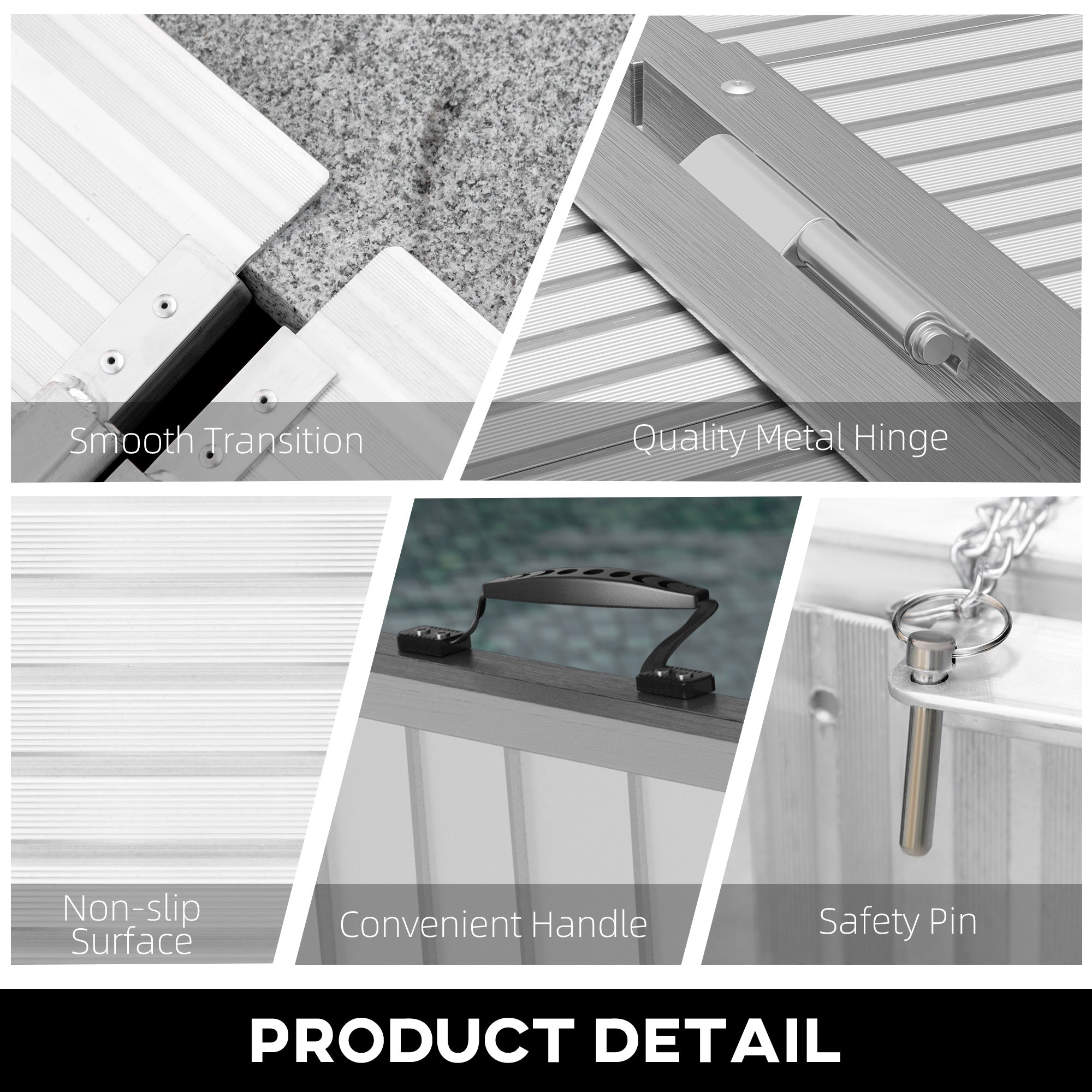 HOMCOM 8' Foldable Handicap Ramp for Home, Steps, Doorways, Aluminum Portable Wheelchair Ramp, Textured Threshold Ramp, Silver