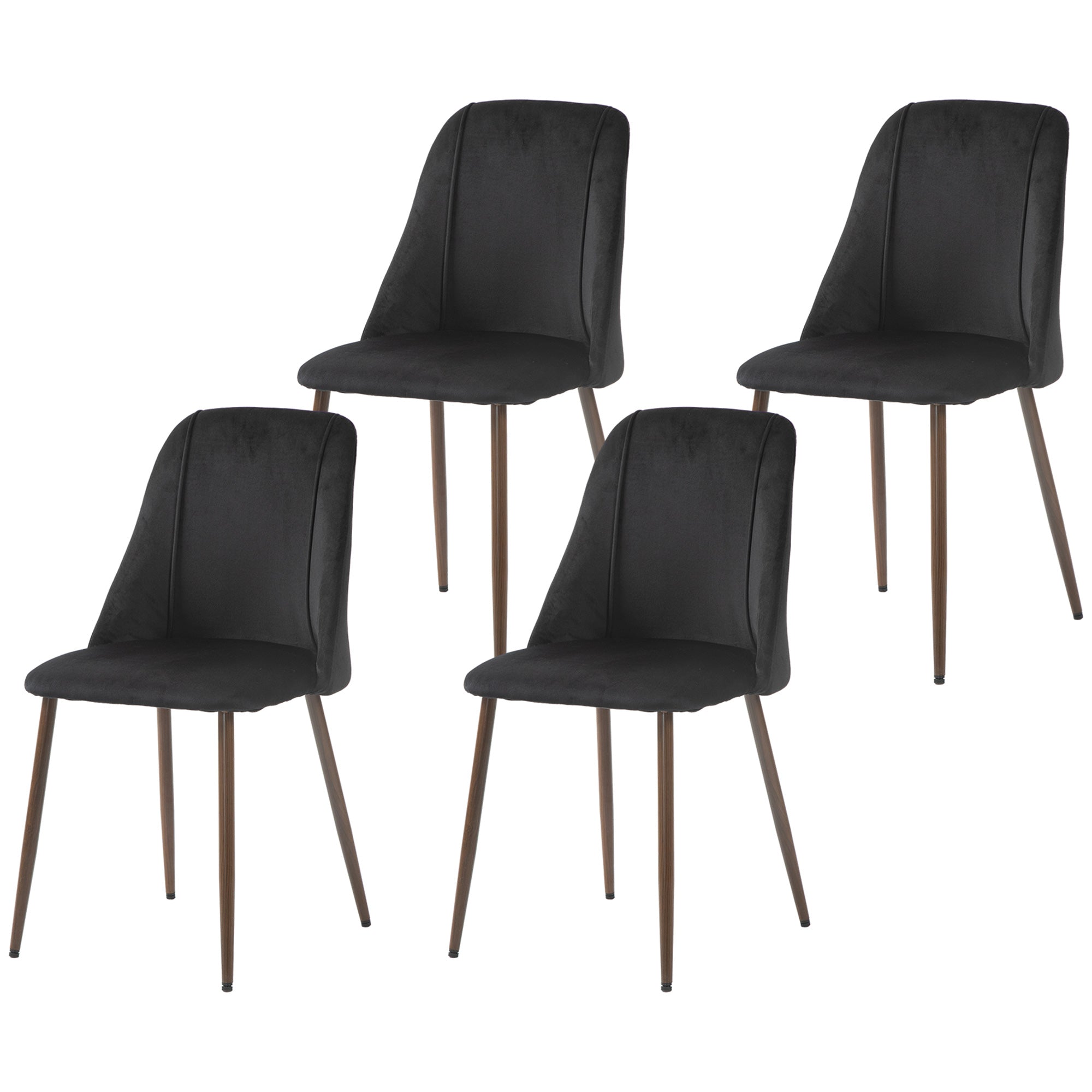 HOMCOM Set of 4 Upholstered Velvet Dining Chairs Accent Chairs Wood-grain Steel Legs for Kitchen Dining Area