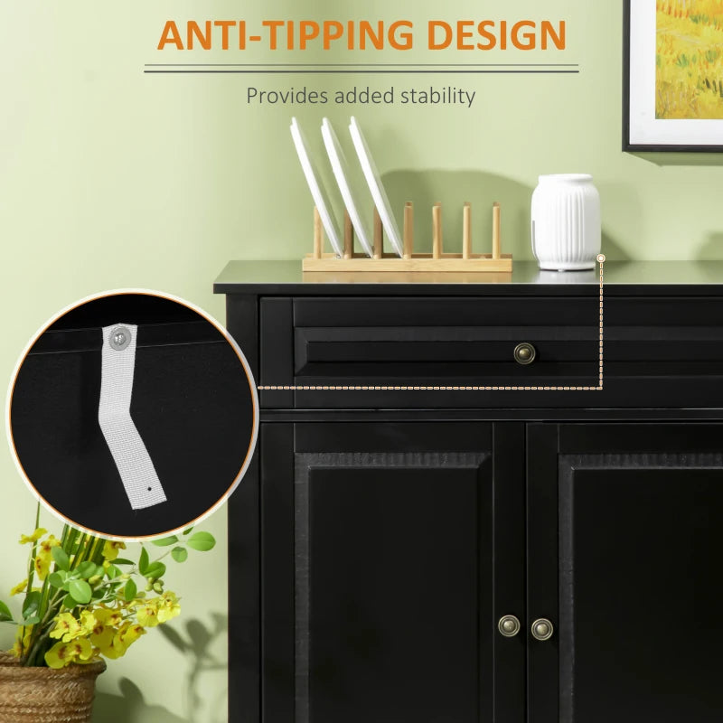 Modern Sideboard Cabinet, Buffet Cabinet with 2 Drawers and Adjustable Shelves, Buffets Tables for Dining Room, Black