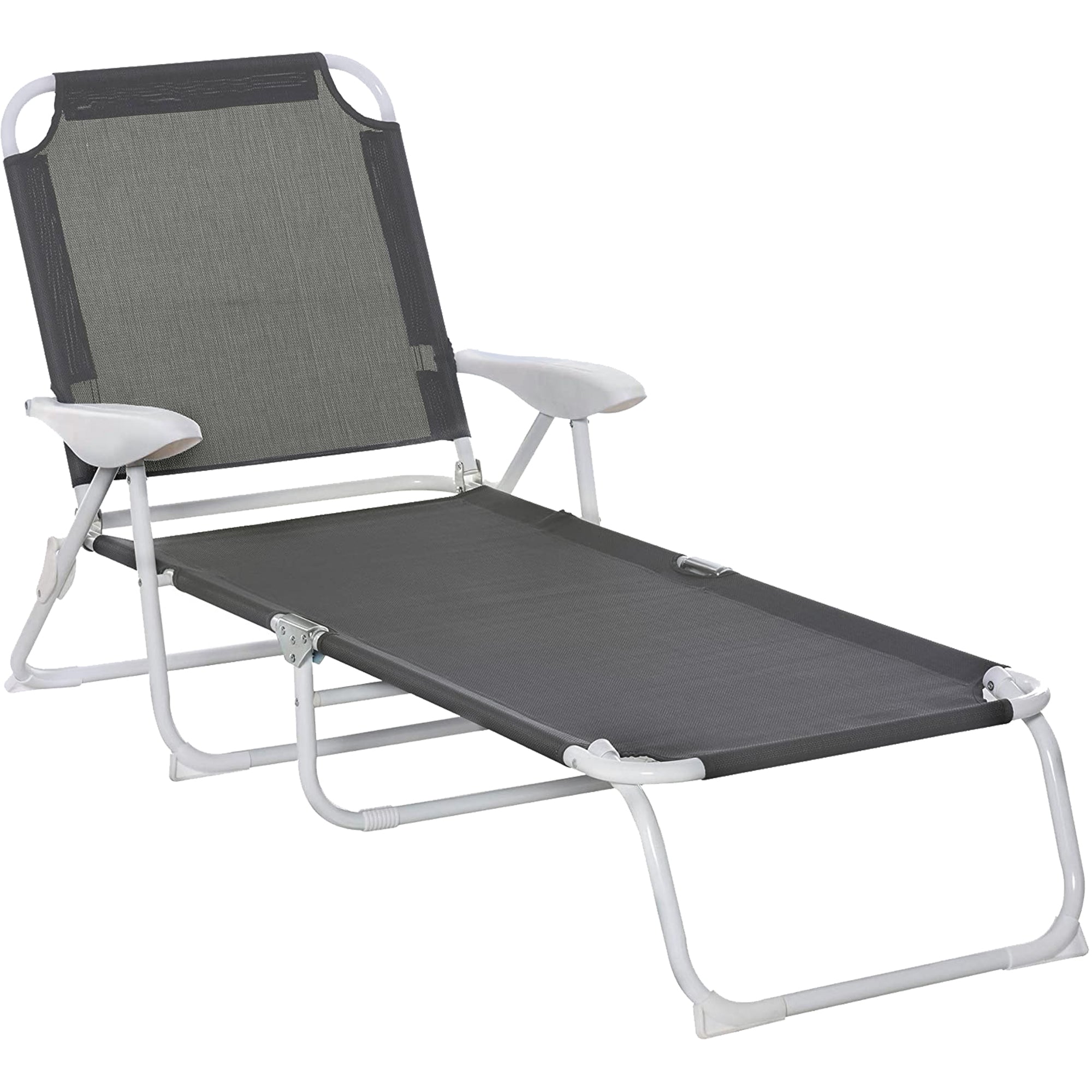 Outsunny Folding Chaise Lounge Outdoor Sun Lounger Recliner Chair with 4-Level Adjustable Backrest Dark Grey