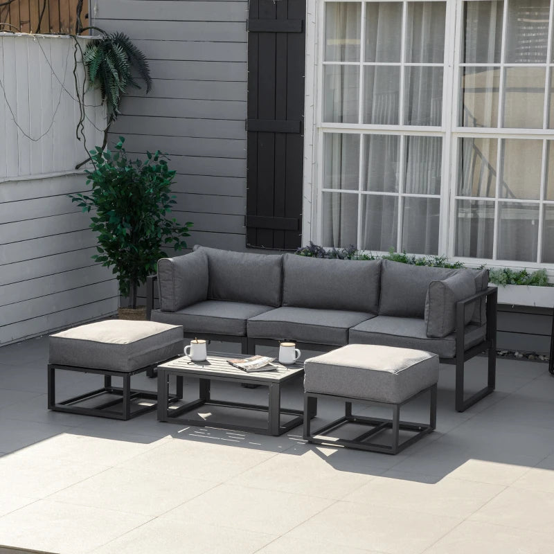 6 Pieces Patio Furniture Set, Space-Saving Sectional Outdoor Daybed with Aluminum Frame and Thickened Cushions, Grey