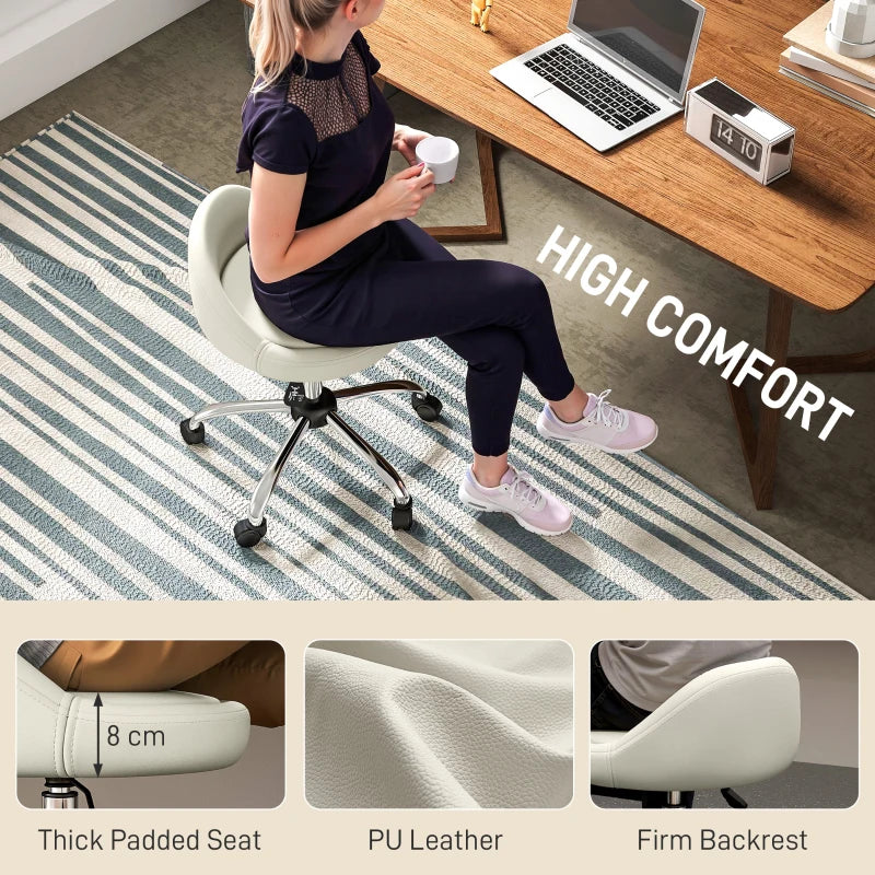 Salon Stool, Adjustable Rolling Stool, White