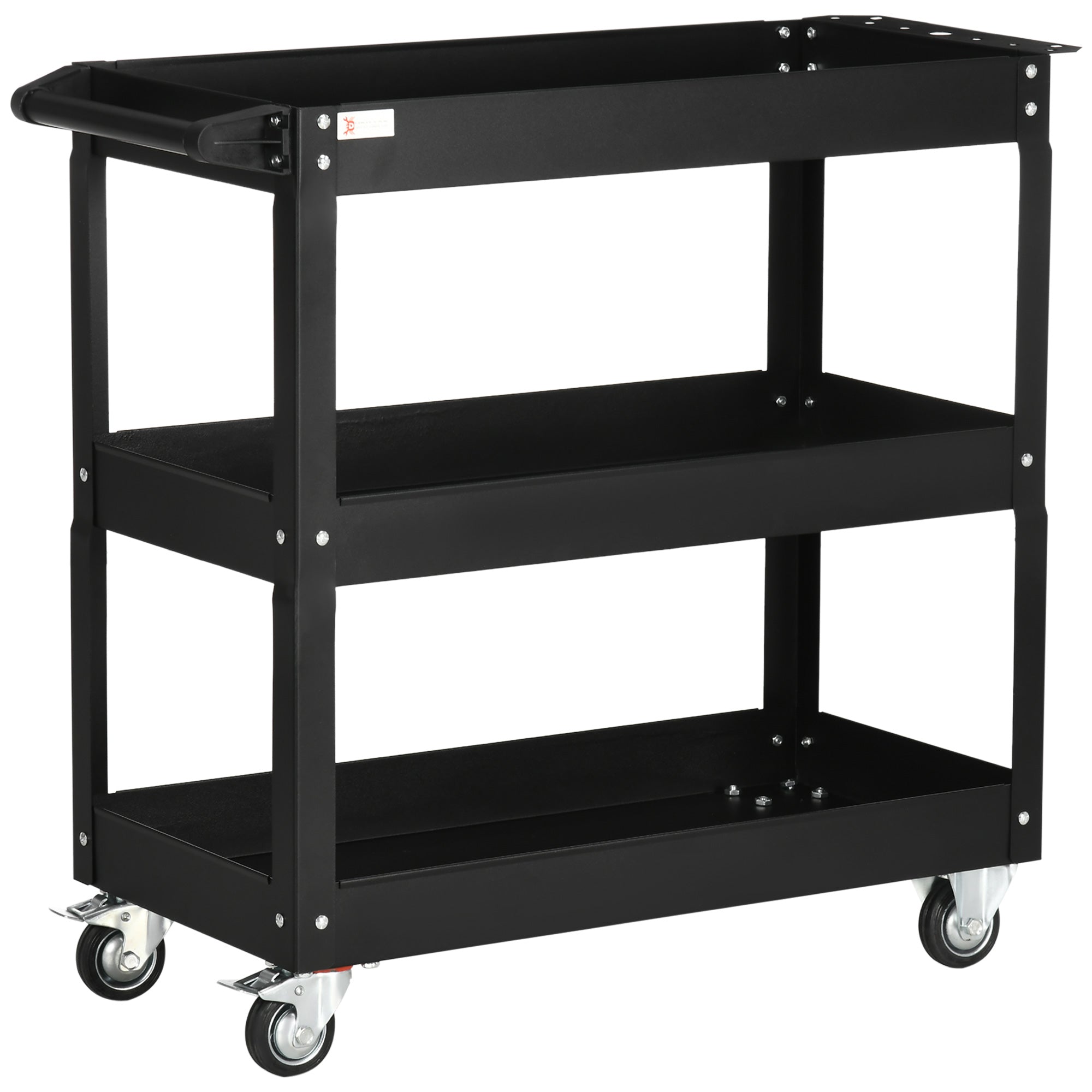 DURHAND 3 Tier Tool Cart Rolling with Wheels 330 LBS Heavy Duty Utility Steel Service Cart for Garage Black