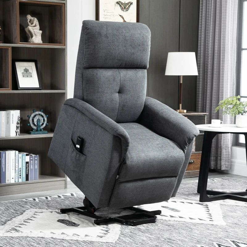 HOMCOM Power Lift Chair Electric Recliner Sofa for Elderly with Remote Control & Side Pocket for Living Room, Grey