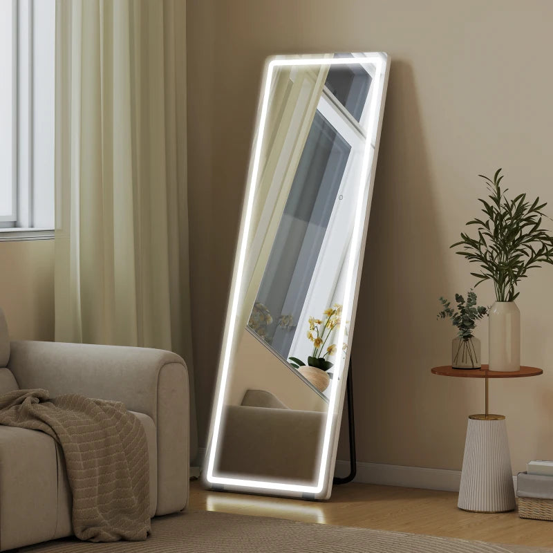 LED Full Length Mirror, Standing Body Mirror with 3 Colour Lighting for Bedroom Living Room