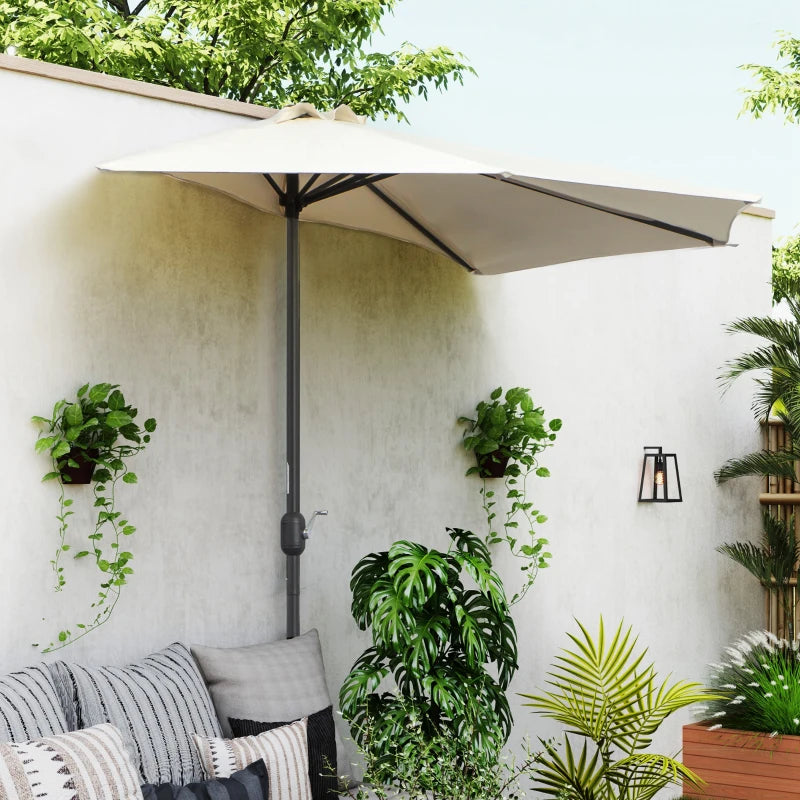 9.8ft Half Umbrella Semi Round Patio Parasol with Crank Handle, Top Vent for Garden, Balcony- NO BASE INCLUDED, Cream
