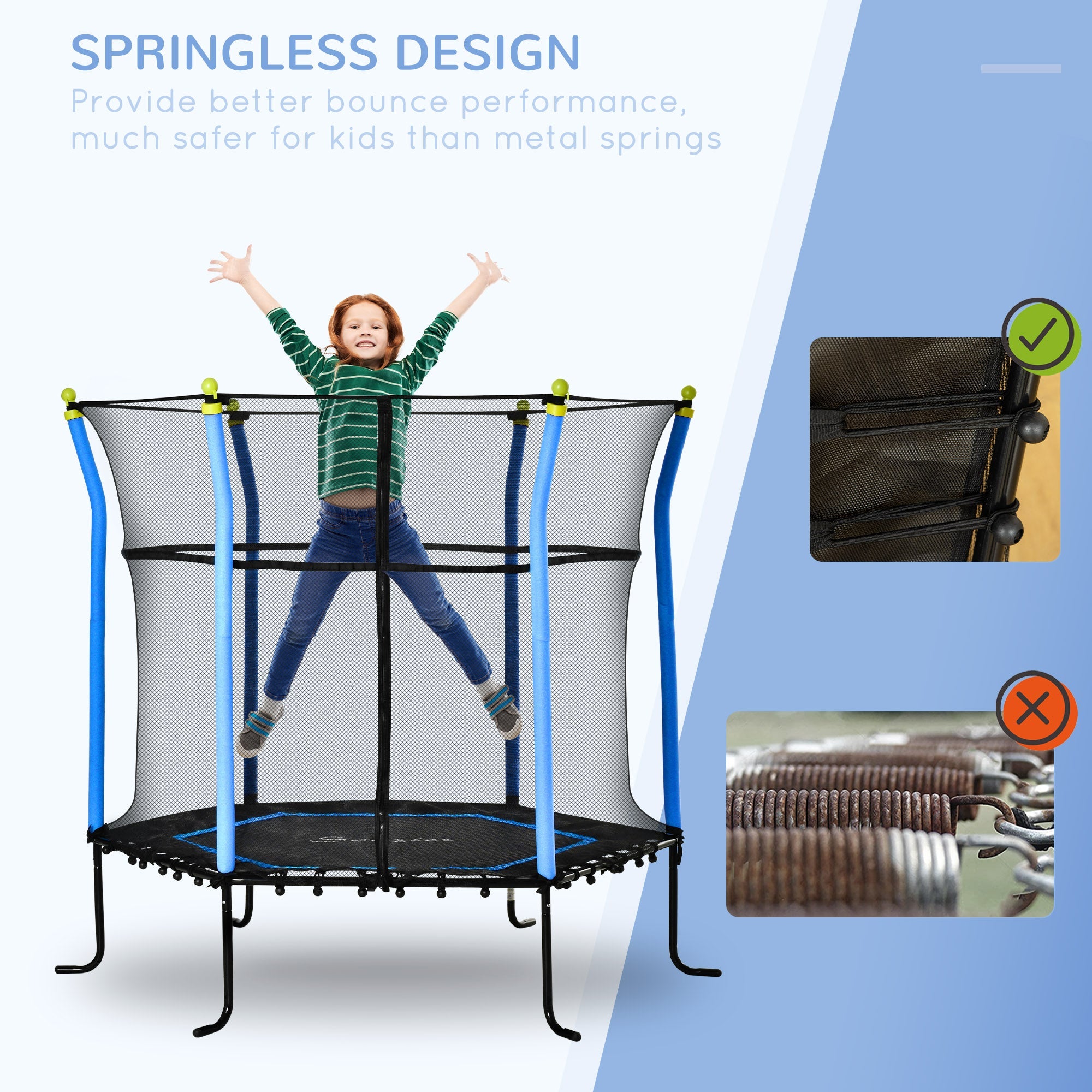 Soozier 63" Kids Trampoline Mini Indoor/Outdoor Bouncer Jumper Enclosure Net Elastic Thick Padded Pole 3-10 Years Blue