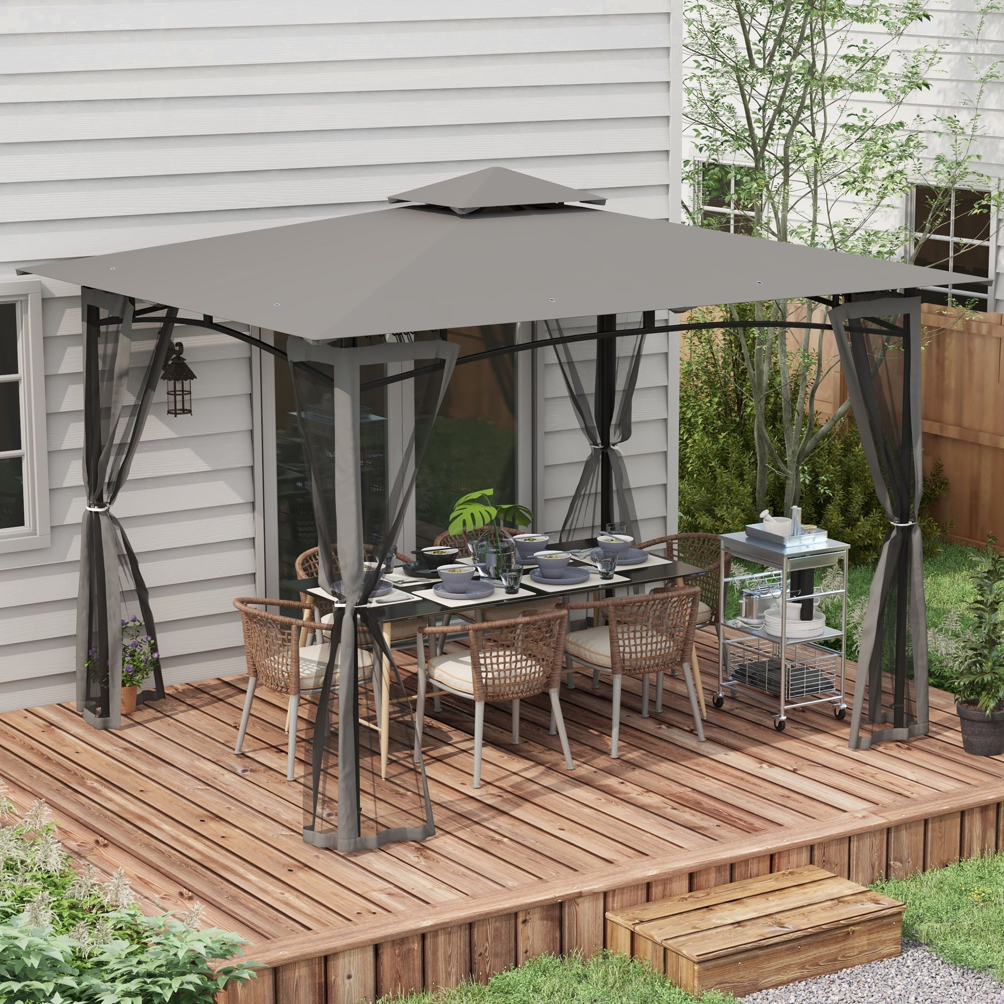 Outsunny 10' x 12' Outdoor Gazebo with Nettings, Patio Gazebo Canopy for Patio Garden Backyard Deck, Dark Grey