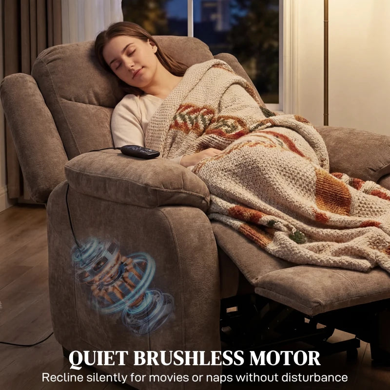 Massage Recliner Chair, Power Recliner with Quiet Brushless Motor, Remote, Pockets, 2 Memory Positions, Brown