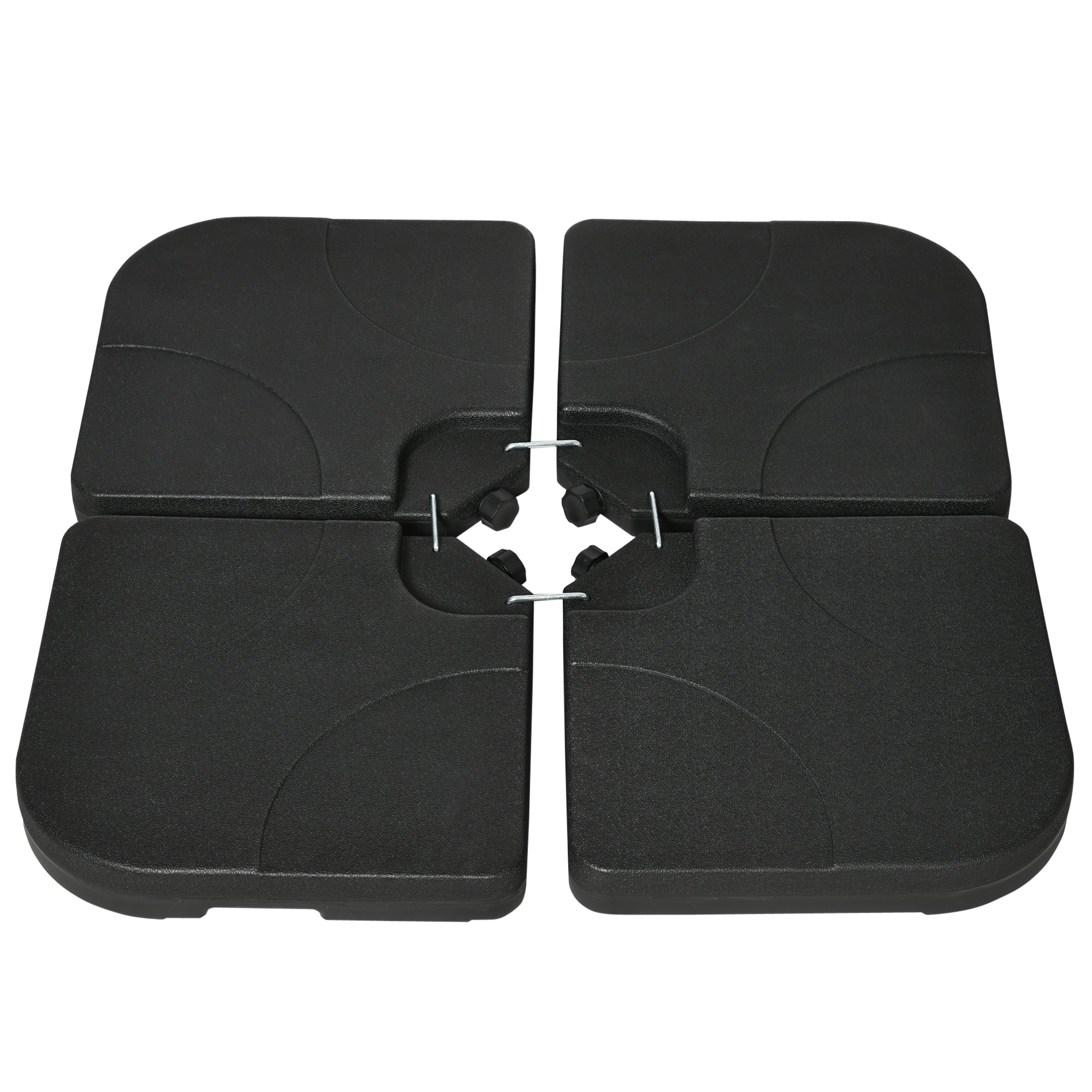 Outsunny 4-Piece Umbrella Base Stand: U-Locking 132lb Water 172lb Sand Capacity Black