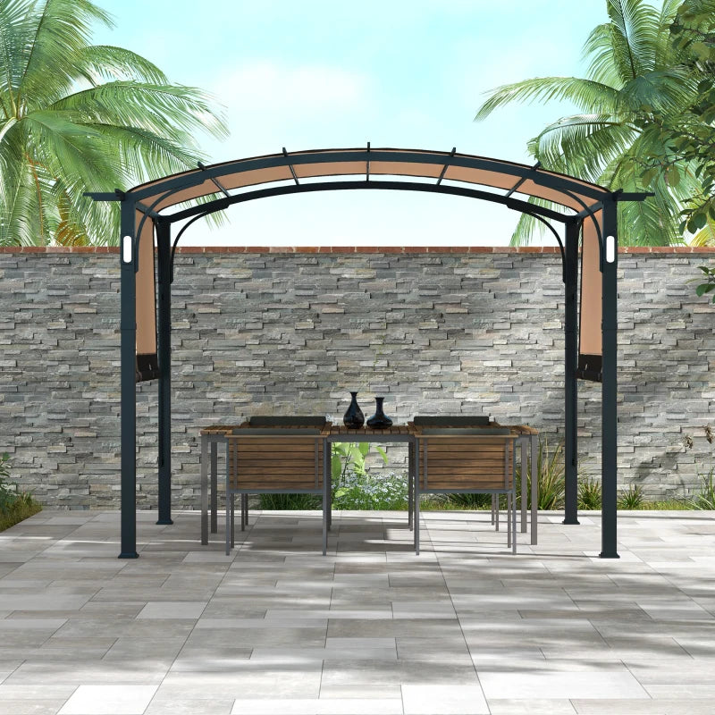 Outsunny 9.5' x 11' Outdoor Pergola Patio Gazebo with Retractable Canopy and LED Lights, for BBQ, Lawn, Backyard