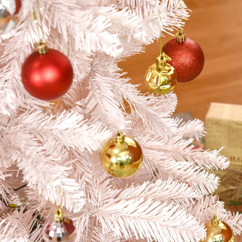 HOMCOM Pencil Artificial Christmas Tree with Pine Realistic Branches, Auto Open, Pink and White