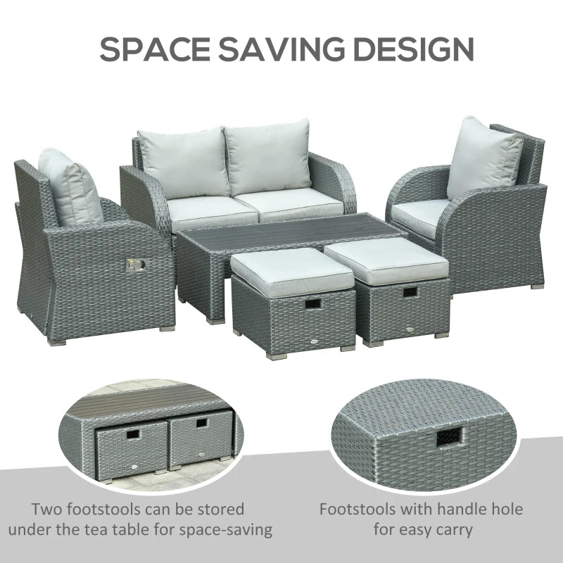 Outsunny 6 PCS Outdoor Rattan Wicker Sofa Set Patio All Weather Furniture w/ Tea Table & Cushion for Backyard Garden Grey
