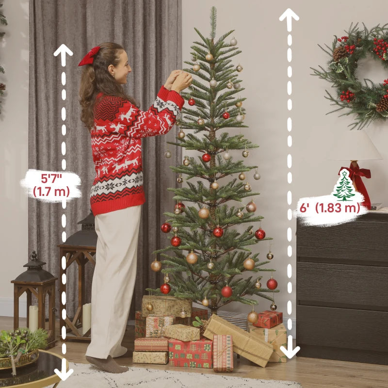 HOMCOM 7ft Artificial Fir Pencil Christmas Tree – Hinged Xmas Tree with 646 Branch Tips & Metal Stand, Easy Assembly, Green