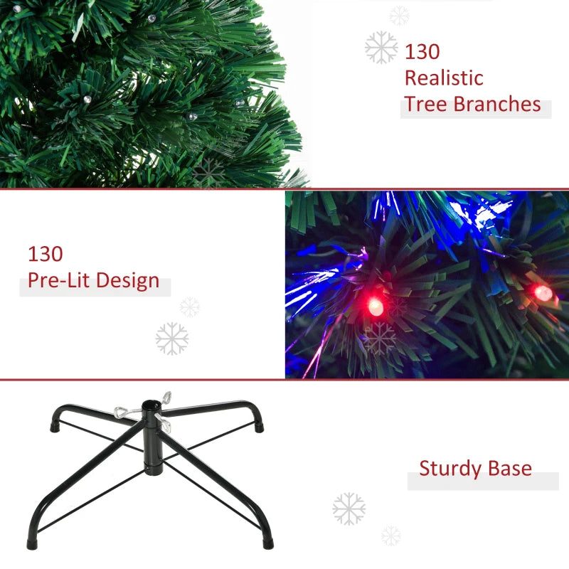 HOMCOM 4FT Pre-Lit Artificial Spruce Christmas Tree with Fiber Optic Lights, Hinged Full Holiday Tree