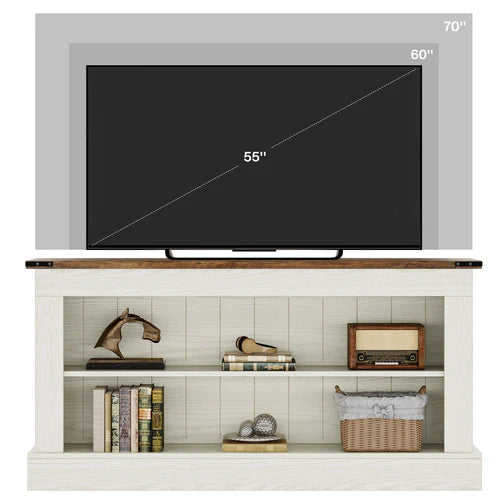 63" Modern TV Stand for Up to 75" TVs, Farmhouse Entertainment Center Media Console with Open Shelves Rustic White & Brown