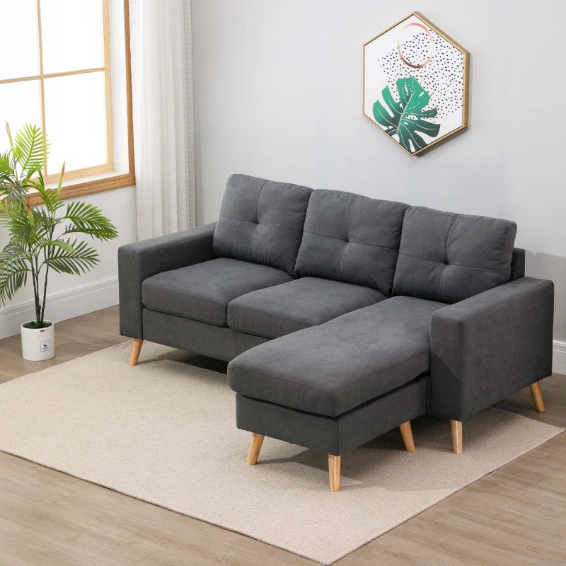 HOMCOM Sectional Sofa Couch, L Shaped Couch with Reversible Chaise, Wooden Legs for Living Room, Bedroom, Dark Grey