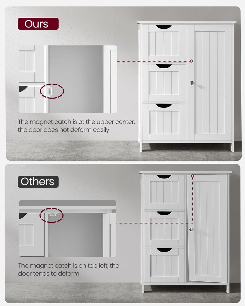 VASAGLE White Bathroom Storage Cabinet with 3 Drawers