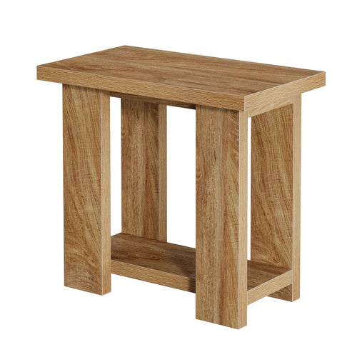 End Table 2-Tier Farmhouse Side Table with Storage Shelves 27.56" Wooden Nightstand for Small Spaces Living Room Bedroom Light Brown