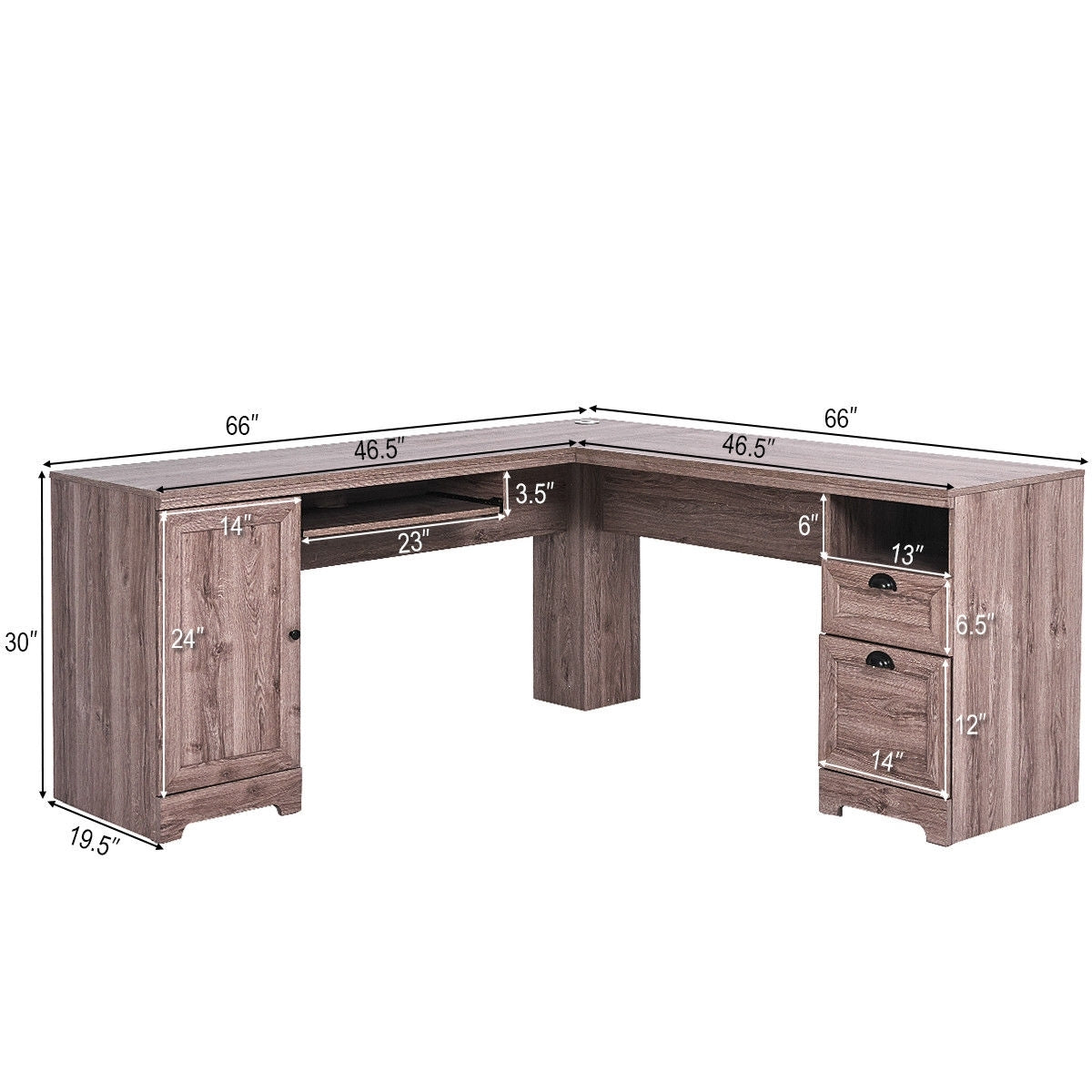 66 Inch L-Shaped Writing Study Workstation Computer Desk with Drawers-GrayÂ