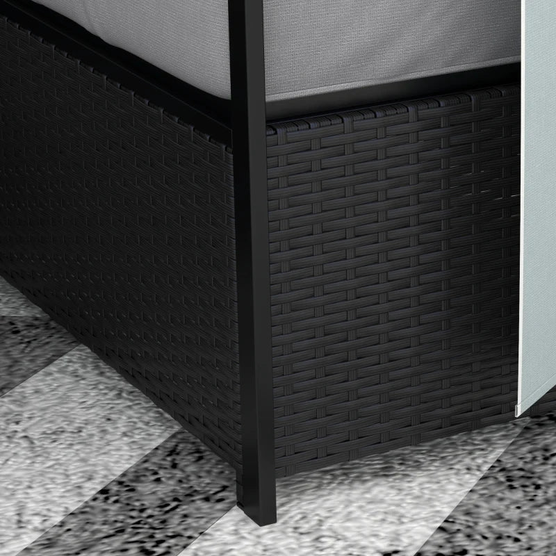 Outsunny Patio Furniture Set with Gazebo, Outdoor PE Rattan Wicker Conversation Sofa with Storage Corner Table, Cushion, for Backyard, Porch, Poolside, Balcony, Grey