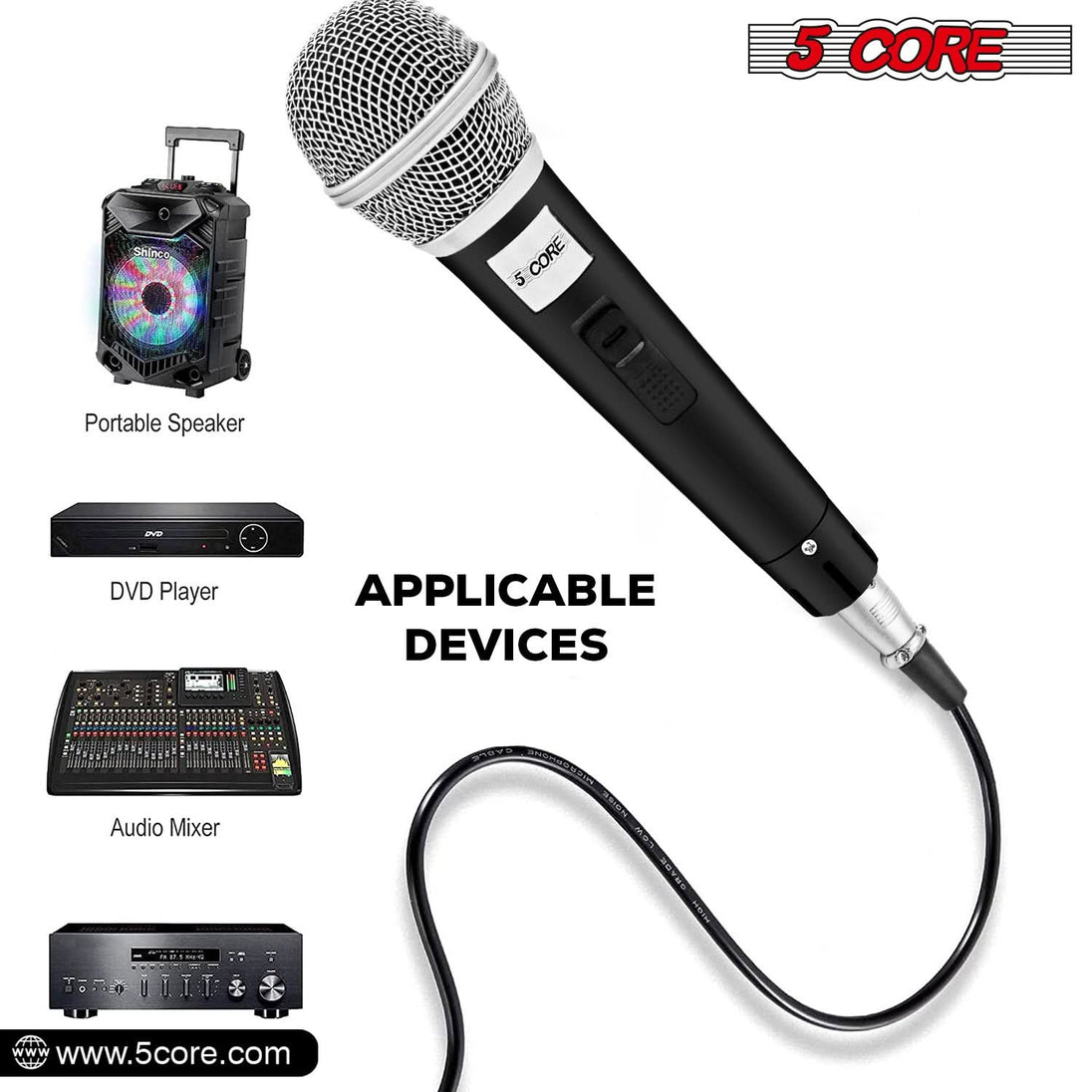 5Core Handheld XLR Dynamic Microphone – Professional Karaoke, Singing, and Studio Microphone (Microfono)