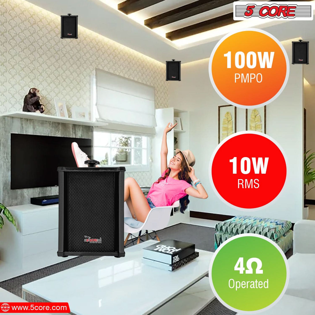 5Core Outdoor Stereo Speakers – 100W Peak Passive In-Wall Audio System for Home and Outdoor Use