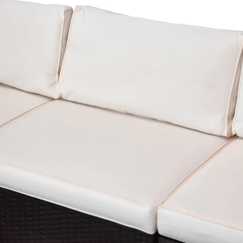 Outsunny 5 Pieces Patio Wicker Patio Furniture Sofa Set with Thick Cushions, Outdoor Modular PE Rattan Sectional Conversation Couch with Glass Top Table, Cream White