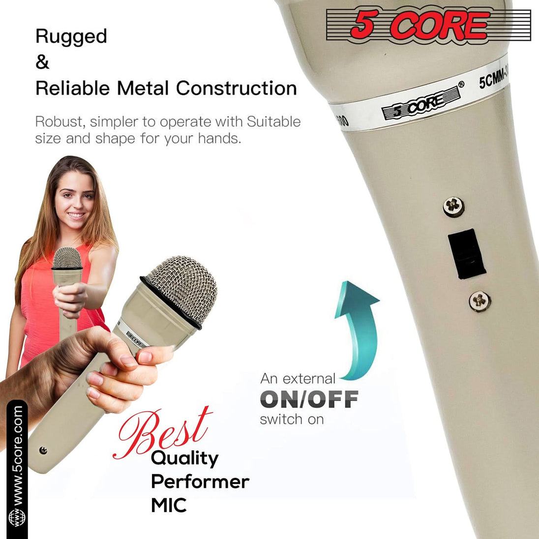 5Core Handheld XLR Dynamic Microphone – Versatile Mic for Karaoke, Singing, and Studio Recording (Microfono)