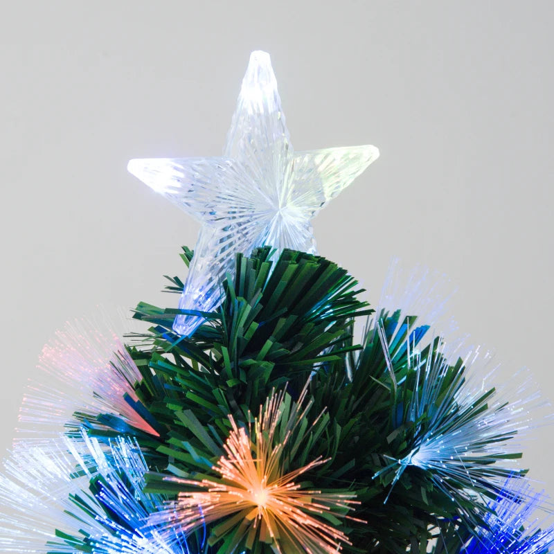 HOMCOM 4FT Pre-Lit Fiber Optic Christmas Tree with Star Topper, Artificial Spruce Holiday Decor