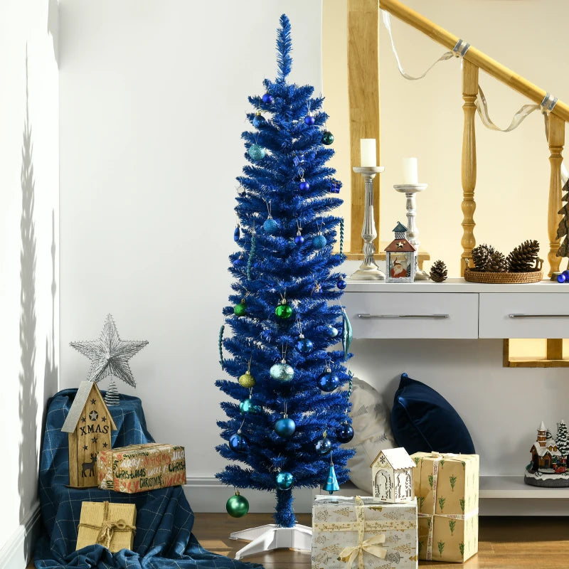 HOMCOM Pencil Christmas Tree, Slim Artificial Xmas Tree in Deep Blue & Mint, Skinny Holiday Decoration for Home & Office